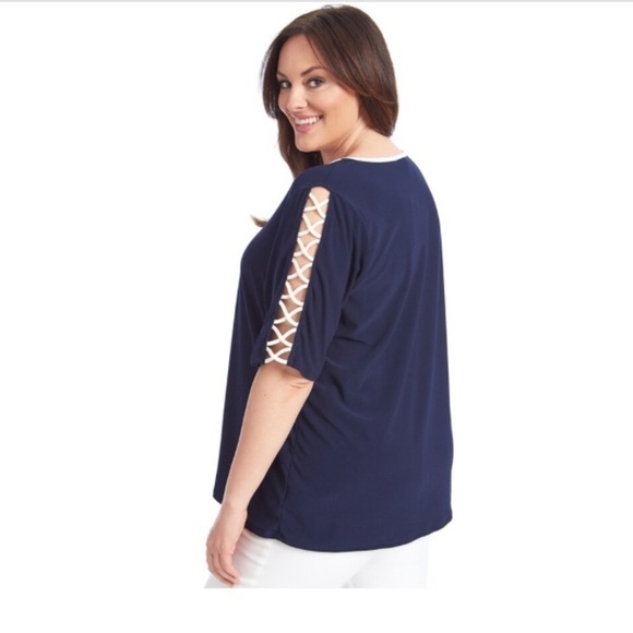 89th & Madison shirt lattice navy white NWT - Picture 2 of 6